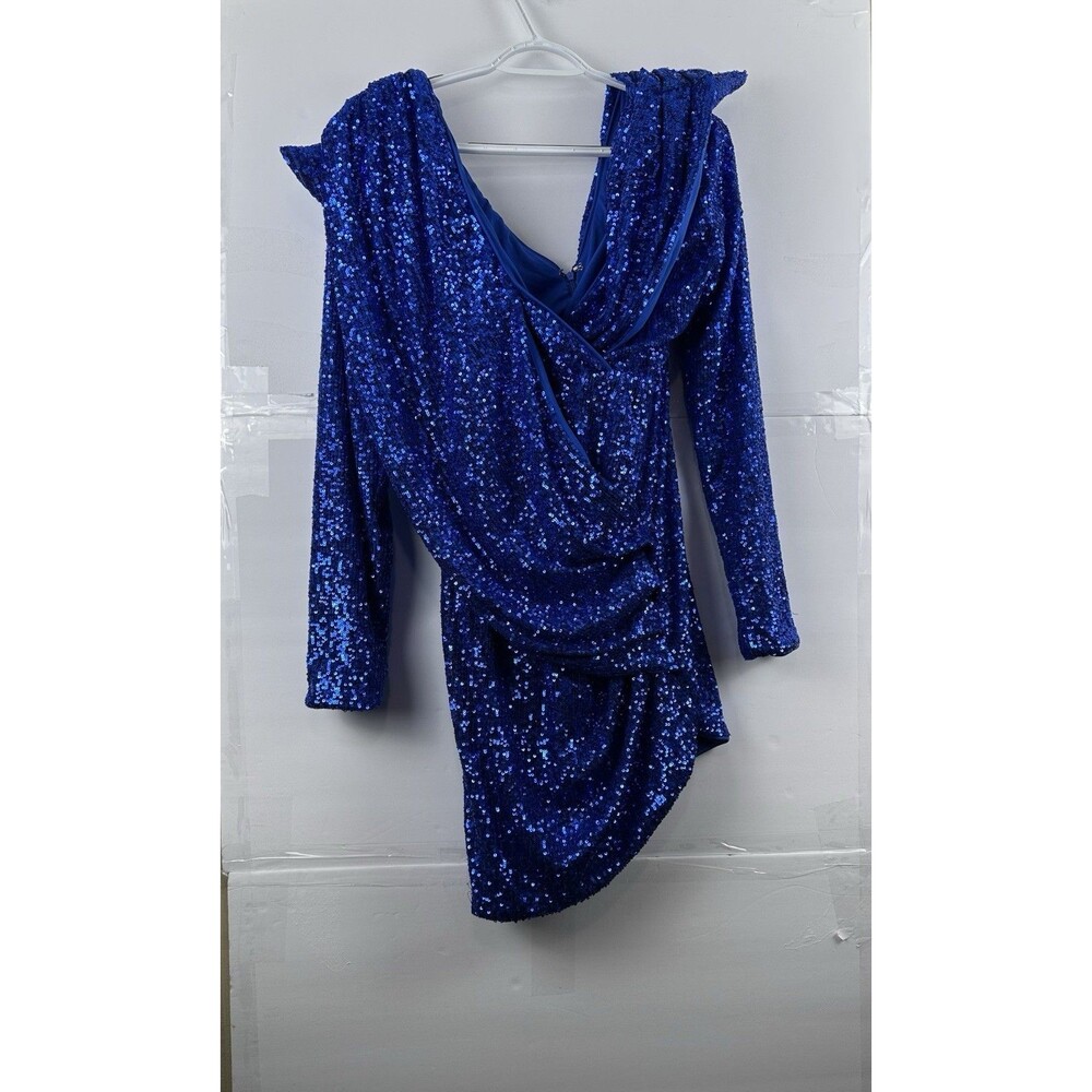 Royal Blue Sequin Off-Shoulder Dress Long Sleeve Bodycon Medium Party Formal